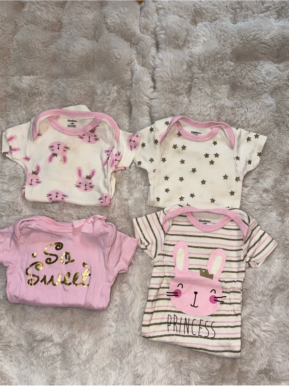 Gerber Pink & White Baby One-Piece Set - 4 Pack